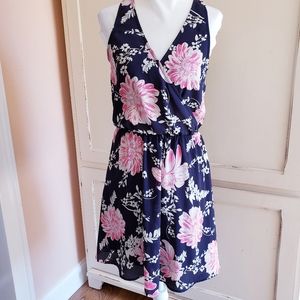 Lush Blue/Pink Floral Dress w/Cutout Back